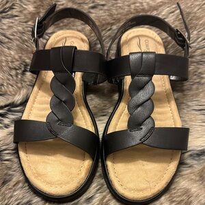 Easy Street Black Leather Sandals